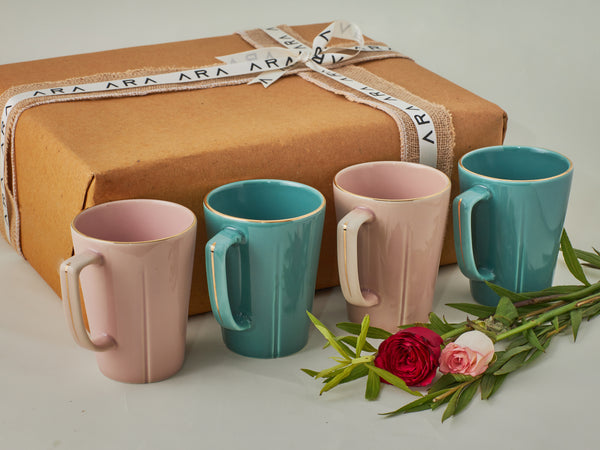 Coffee Mugs (Set of 4) - Rose & Cerulean