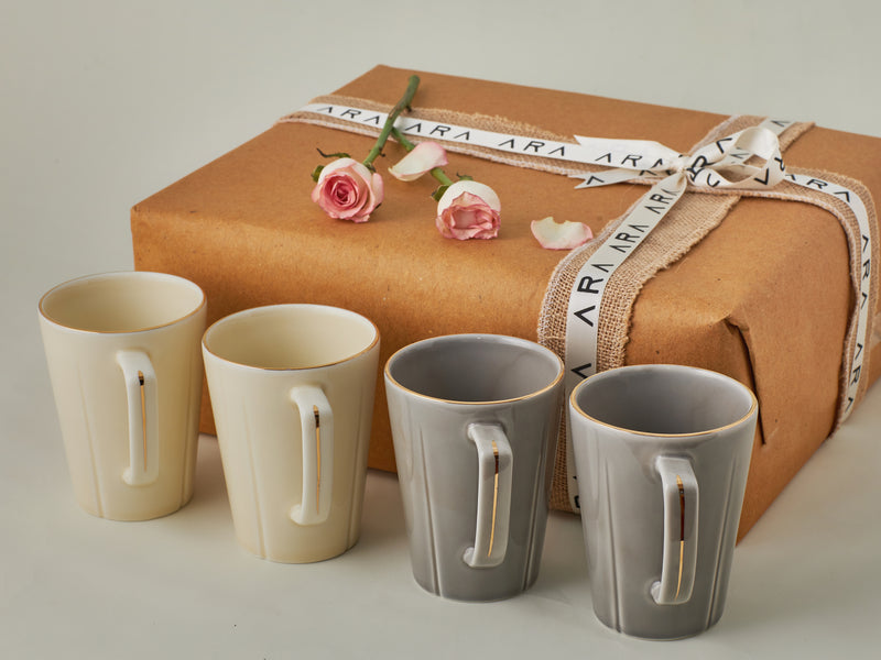 Coffee Mugs (Set of 4)- Ivory & Ash Grey