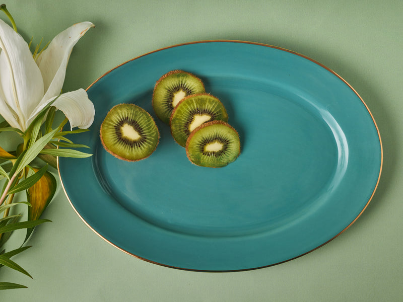 Oval Platter - Cerulean (1 gold line)